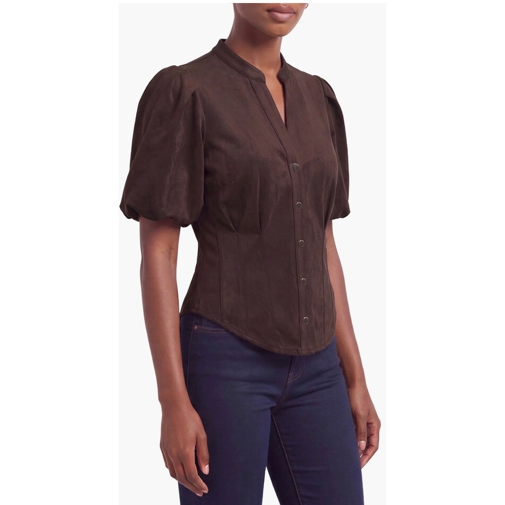 Bagatelle Puff Sleeve Faux Suede Shirt Size Small Brown
